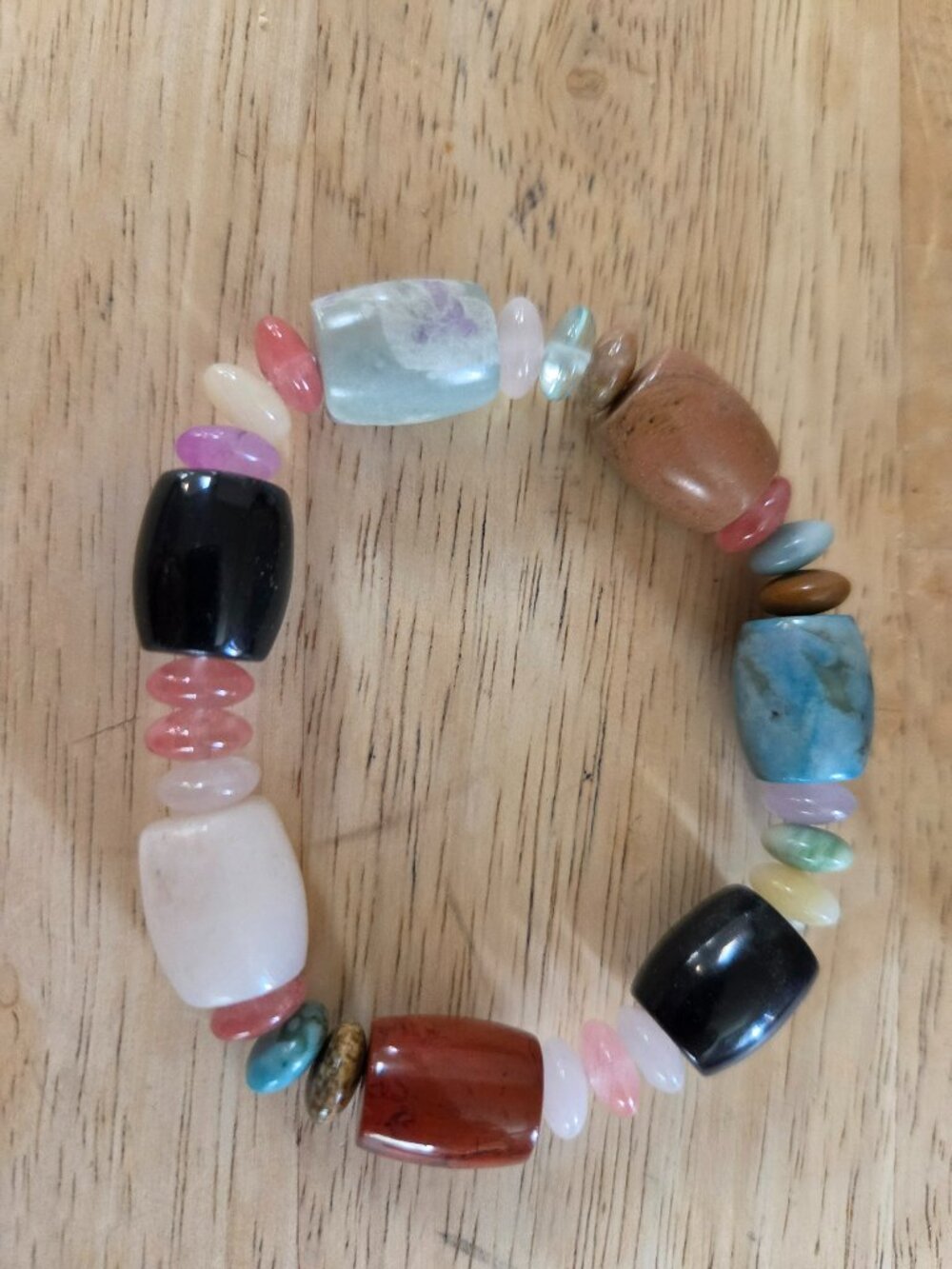 multi stone barrel stretch bracelet fits most wrists beautiful stones